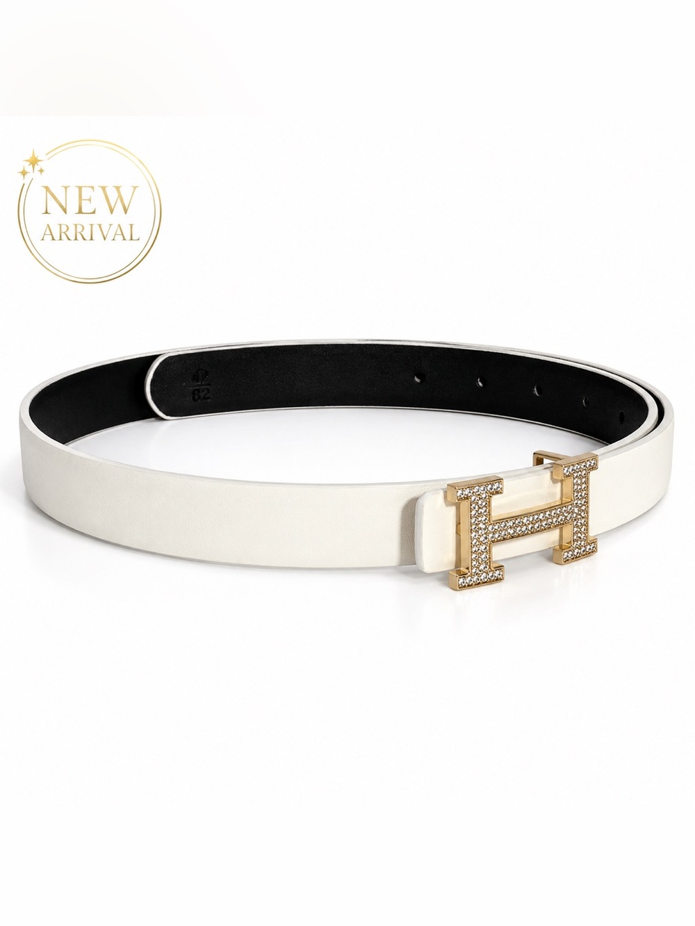 ✨Women’s White Leather Crystal logo Buckle Belt ✨